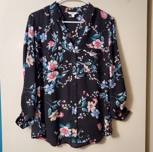 Candie's L Black and flower print blouse